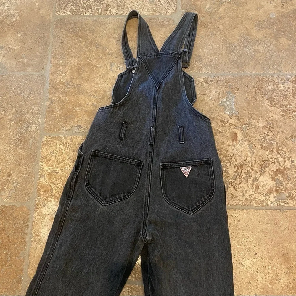 Vintage GUESS Girls Teens Gray Denim Overalls Size 14-Made in USA